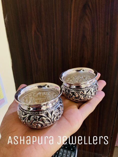 Metal Dishes, Silver Home Accessories, Silver Things, Silver Jewellry, Emerald Stone Rings, Pooja Items, Silver Lamp, Silver Pooja Items, Antique Silver Jewelry