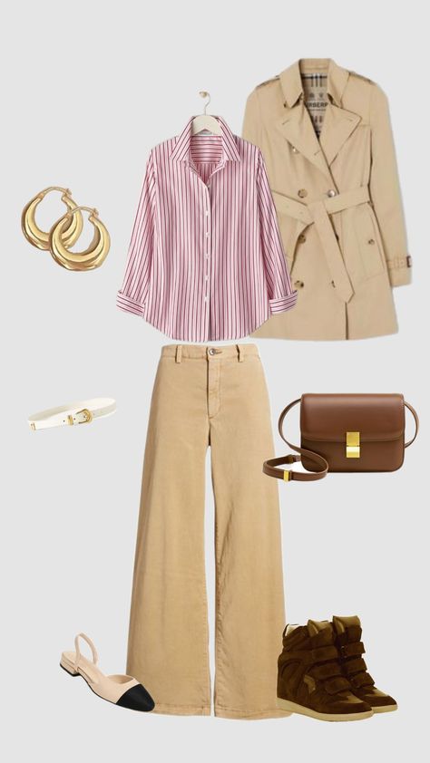 smart casual option button up shirt trench coat slingback classics caramel bege nude stripes Red White heels sneaker boots Outfits Guide, White Heels, Women Outfits, Sneaker Heels, Smart Casual, Button Up Shirt, Sneaker Boots, Button Up Shirts, Caramel