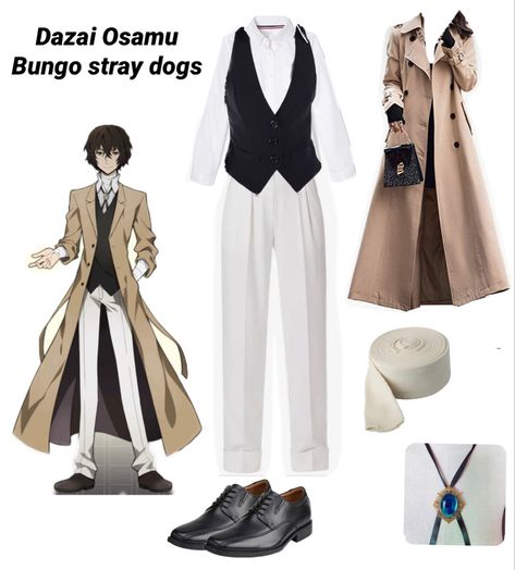 Dazai Cosplay Outfit, Bungou Stray Dogs Inspired Outfits, Dazai Clothes, Dazai Inspired Outfit, Bsd Outfit Ideas, Dazai Outfit, Bsd Inspired Outfit, Bsd Outfits, Dazai Cosplay