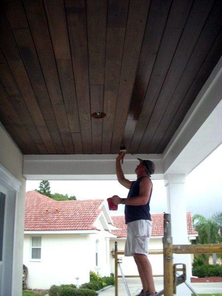 Top 70 Best Porch Ceiling Ideas - Covered Space Designs Patio Ceiling Ideas, Tongue And Groove Ceiling, Patio Steps, Porch Ceiling, Building A Porch, Colored Ceiling, Ceiling Ideas, Wooden Ceilings, House With Porch