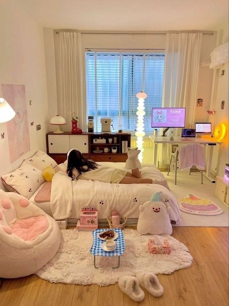 Korea Living Room, Korea Room, Fall Bedroom Aesthetic, Fall Room Aesthetic, Room Decor Fall, Fall Bedroom Ideas, Room Ideas For Small Rooms, Small Room Makeover, One Room Apartment