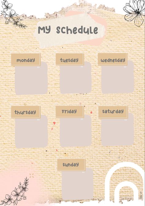 Monday To Sunday Schedule Template, Monday To Sunday Template, Template Schedule Aesthetic, Schedule Monday To Sunday, Study Schedule Template, Class Schedule Template, Picture Schedule, Sunday To Saturday, Time Schedule