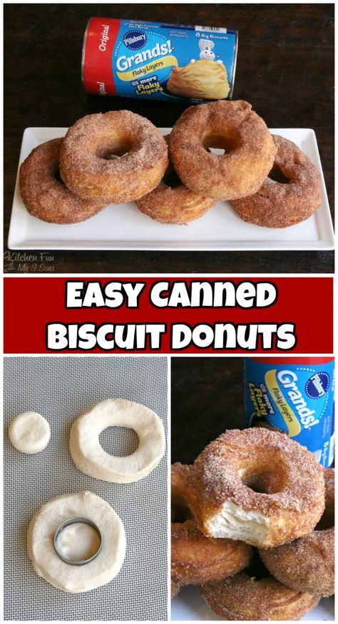 Canned Biscuit Donuts, Canned Biscuit, Biscuit Donuts, Pillsbury Biscuits, Easy Donuts, Homemade Donuts Recipe, Fried Donuts, Pillsbury Recipes, Cinnamon Sugar Donuts