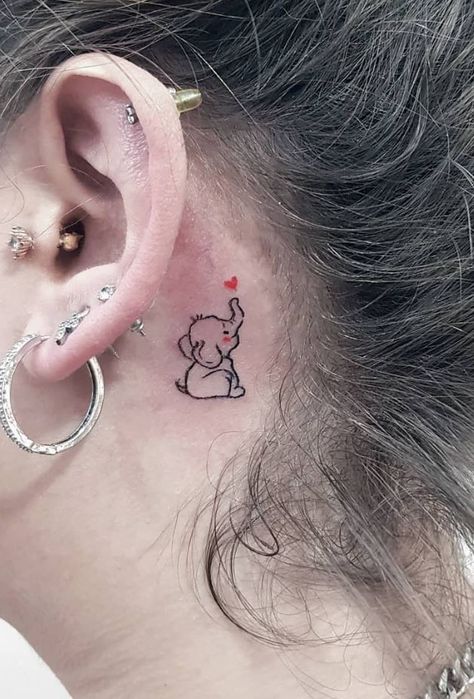 Tiny Elephant Tattoo Flower Ear Tattoo, Little Elephant Tattoos, Simple Elephant Tattoo, Tattoo Behind The Ear, Colorful Elephant Tattoo, Big Tattoos, Baby Elephant Tattoo, Tiny Elephant Tattoo, Nova Tattoo