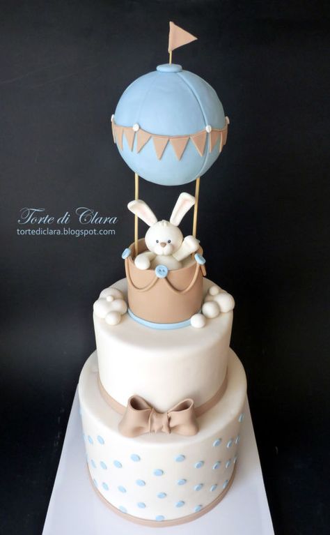 Rabbit cake Bunny Birthday Cake, Hot Air Balloon Cake, Balloon Cookies, Carousel Cake, Baby First Birthday Cake, Bow Cakes, Rabbit Cake, Boy Cake, Baby Shower Cakes For Boys