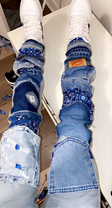 https://grailed.app.link/FtcsfON8oub Custom Patchwork Jeans, Patchwork Jeans Black, Patchwork Jeans Diy, Alt Clothes Diy, Patch Work Pants, Hype Pics, Denim Jacket Diy Paint, Denim Patchwork Jeans, Denim Diy Clothes