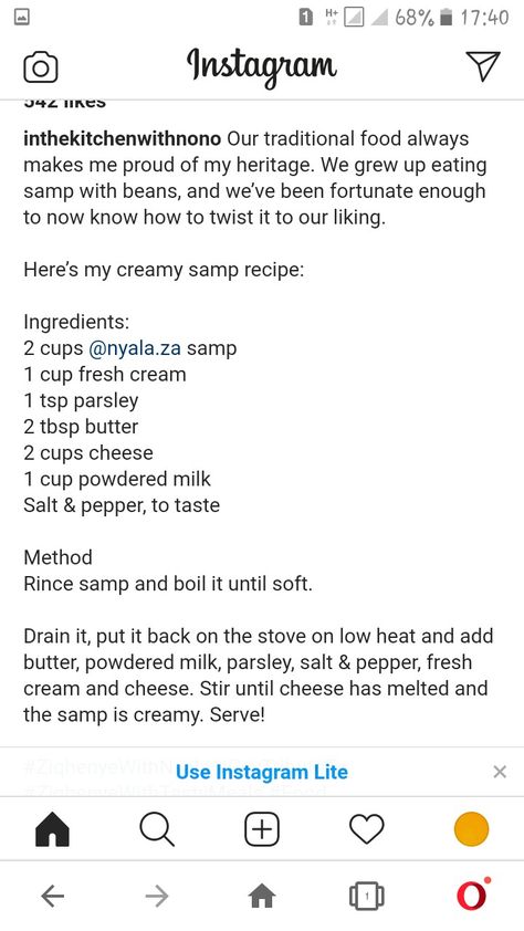 Creamy Samp Recipes South Africa, Creamy Samp Recipe, Samp Recipe, Steamed Bread Recipe, Africa Food, Milk Cup, Fresh Cream, Powdered Milk, Traditional Food