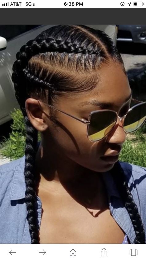 French Feedin Braids, Big Cornrolls For Black Women, 4 Plats Hairstyles, Cute Summer Braids For Black Women, Basic Cornrows Hairstyles, Four Big Cornrows Braids, Big French Braids For Black Women, Work Braids For Black Hair, One Cornrow Braid Middle