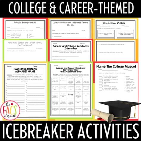 Life Skills College and Career Readiness Ice Breakers for Back to School | FCS Career Readiness High School, Ice Breaker Activities, College And Career Readiness, Famous Entrepreneurs, Career Readiness, Icebreaker Activities, College Readiness, College Ideas, Ice Breaker