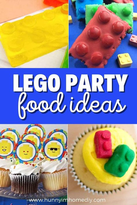 If you'r looking for LEGO party ideas, you have to check out all these fun party food ideas! Make your own building brick cake and cupcakes for your birthday celebration. Then, come up with some cute snack recipes to feed the kids. Whether you're looking for LEGO candy, cookies, brownies, or rice krispies treats, you'll love all these fun recipes to add to your party table. Lego Themed Charcuterie Board, Lego Cookies Ideas, Lego Movie Birthday Cake, Lego Dessert Table, Lego Snacks Ideas, Lego Rice Krispie Treats, Lego Themed Food, Lego Food Ideas, Lego Cookies Decorated