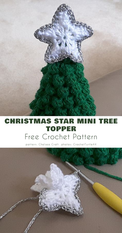 Christmas Star Mini Tree Topper Crochet Star Pattern Free Christmas Trees, Mini Tree Skirt Crochet Pattern Free, Crochet Christmas Topper, Mini Tree Topper Diy, Crochet Mini Ornaments Free Pattern, Crochet Star Tree Topper, Crochet Tree Topper Free Pattern, Crochet Christmas Tree Topper, Christmas Tree Crochet Pattern Free