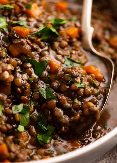 Lentil Ragout - French Puy lentil side dish | RecipeTin Eats Puy Lentil Recipes, Lentil Side Dish, Puy Lentils, Lentils Recipe, French Green Lentils, Lentils Beans, French Lentils, Lentil Dishes, Dried Lentils