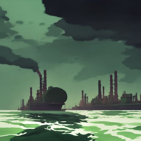 Factory Drawing Pollution, Pollution Animation, Sea Pollution Art, Water Pollution Art, Pollution Aesthetic, Ocean Pollution Art, Pollution Painting, Factory Pollution, Pollution Illustration