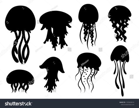 Medusa Animal, Tropical Underwater, Sea Jellyfish, Silhouette Tattoos, Underwater Animals, Doodle Tattoo, Tropical Animals, Silhouette Painting, Flat Vector Illustration