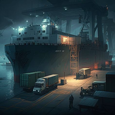 Docks At Night, Dock Art, Night Art, At Night, Ships, Collage, Blue, Quick Saves, Art