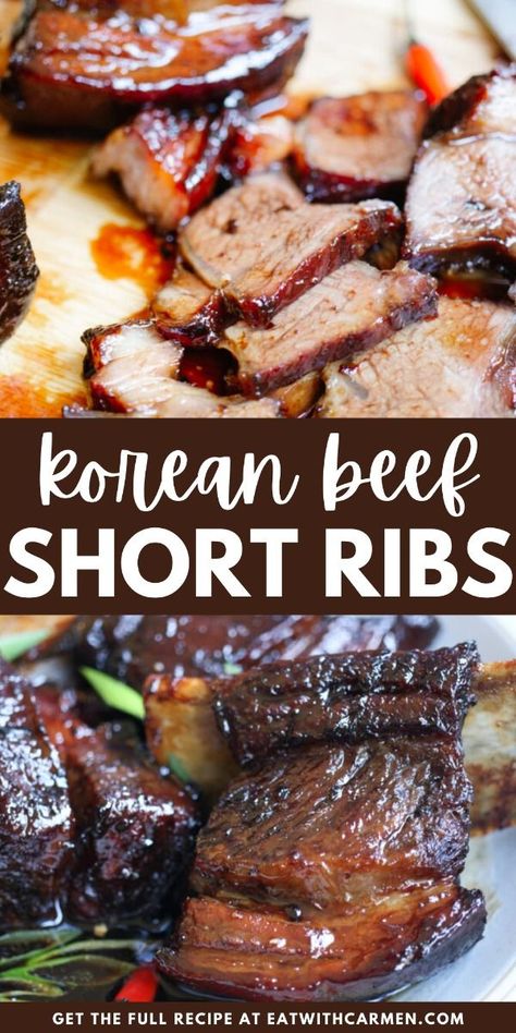 Tender and juicy Korean beef short ribs made effortlessly in the air fryer! Perfect for a quick, flavorful meal with a delicious marinade that will leave you craving more. Air Fryer Korean Short Ribs, Korean Ribs Marinade, Air Fryer Short Ribs, Ribs In Air Fryer, Asian Ribs Recipe, Short Ribs In Oven, Easy Korean Beef, Korean Beef Short Ribs, Ribs Recipe Oven