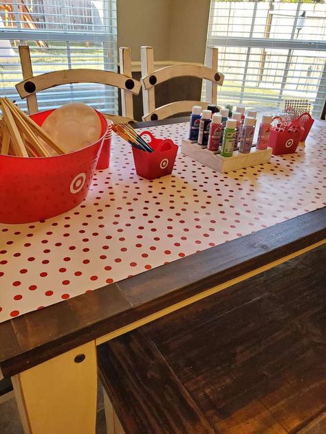 Let's just go to Target! Makenzie turns 7! | CatchMyParty.com Party Activities Target, Target Themed Birthday Cake, Target Themed First Birthday, Target Party Theme, Target Birthday Party Theme, Target Themed Birthday Party For Kids, Target Printable, Target Birthday Party, Target Birthday