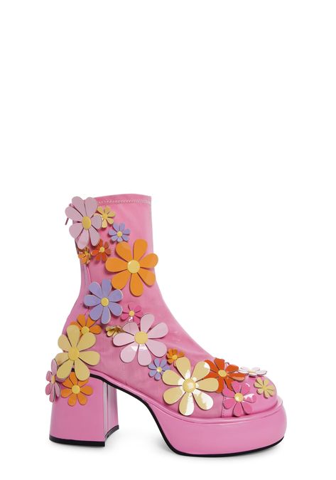 Sugar Thrillz Mesh Daisy Floral Platform Boots - Pink Platforms Shoes, Conservative Outfits, Sugar Thrillz, Funky Shoes, Gogo Boots, Mode Chic, Boots Heels, Shoe Art, Crazy Shoes