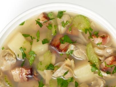 Rhode Island Style Clam Chowder Recipe | Ellie Krieger | Food Network Rhode Island Clam Chowder Recipe, Rhode Island Clam Chowder, Clam Chowder Recipe, Seafood Chowder, Chowder Soup, Chowder Recipe, Clam Recipes, Food Network Magazine, Island Food