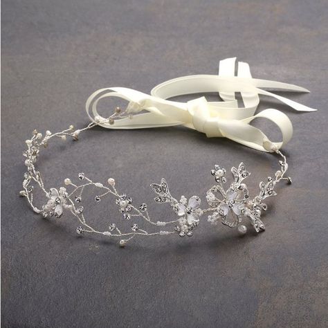 25 Bridal Hair Accessories Under $50 That Are Actually Chic Vine Headband, Wedding Hair Headband, Silver Headband, Ribbon Headbands, Bridal Fashion Jewelry, Bride Hair Accessories, Crystal Headband, Wedding Bridal Jewellery, Bridal Headpiece