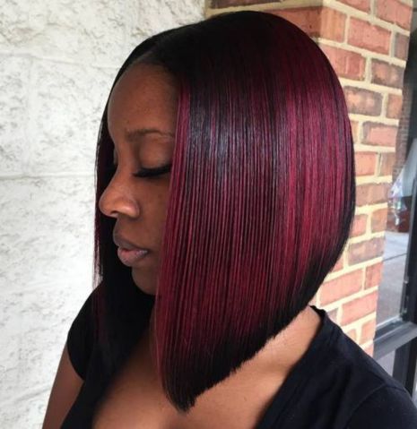 Burgundy Balayage Bob For Black Women African American Bobs Hairstyles, Sew In Bob Hairstyles, Bob Lung, Bob Hairstyles For Black Women, Burgundy Balayage, Black Bob Hairstyles, Long Bobs, Trendy Bob Hairstyles, Balayage Bob