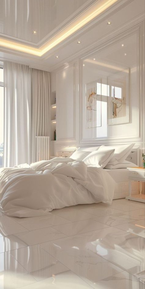 White Bedrooms, White Bedroom Ideas, Luxury Bedrooms, White Bedroom Decor, Luxury Room Bedroom, Modern Luxury Bedroom, Minimalist Bedroom Design, Themed Bedroom, Minimalist White