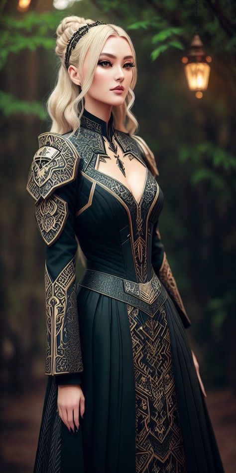 Fantasy Gowns With Armor, Kings Dominion Outfits, Medevil Outfits Women Royal, Fantasy Queen Outfit, Medieval Clothing Women Warriors, Warrior Gown, Warrior Queen Outfit, Armor Dress Warrior Princess, Fantasy Armor Dress