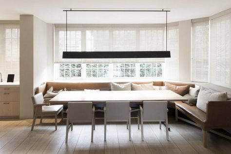 Vincent-Van-Duysen-designed-family-house-Antwerp-Stijn-Rolies-Remodelista-3 Leather Banquette, Banquette Seating In Kitchen, Vincent Van Duysen, 1920s House, Kitchen Banquette, Booth Seating, Banquette Seating, Bespoke Interiors, Dining Nook