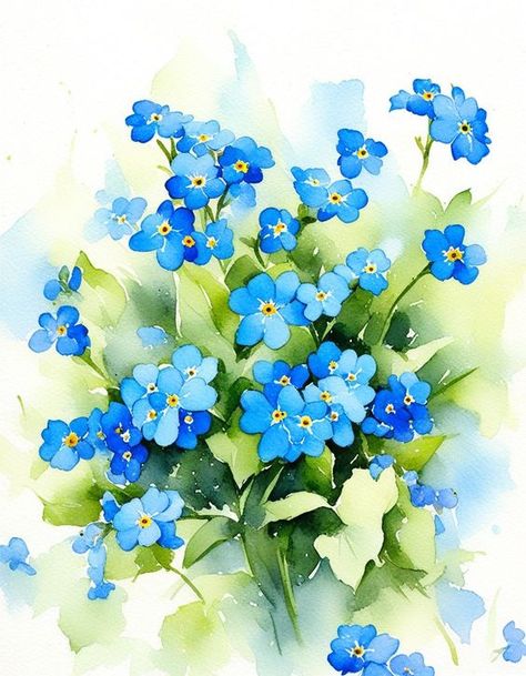 Watercolour Forget Me Not, Forget Me Not Flowers Watercolor, Watercolor Forget Me Not, Forget Me Not Flowers Painting, Forget Me Not Art, White Painting Art, Forget Me Not Watercolor, Floral Sketches, Water Colouring