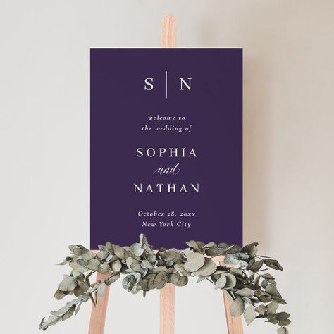 $46.20 | Minimal and Chic | Purple Wedding Welcome #wedding, welcome, simple, minimalist, elegant, basic, modern, initials or monogram, traditional classic classy, purple Modern Wedding Welcome Sign, Elegant Modern Wedding, Acrylic Signage, Wedding Posters, Wedding Welcome Sign, Wedding Signage, Wedding Welcome, Purple Wedding, Foam Board