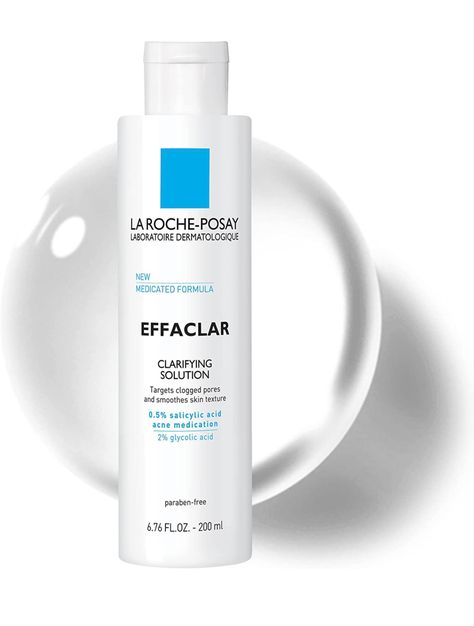 La Roche-Posay Effaclar Clarifying Solution Acne Toner with Salicylic Acid and Glycolic Acid, Pore Refining Oily Skin Toner, Gentle Exfoliant to Unclog Pores and Remove Dead Skin Cells Oily Skin Toner, Roche Posay Effaclar, Acne Toner, La Roche Posay Effaclar, Salicylic Acid Acne, Smooth Skin Texture, Skin Toner, Roche Posay, Unclog Pores