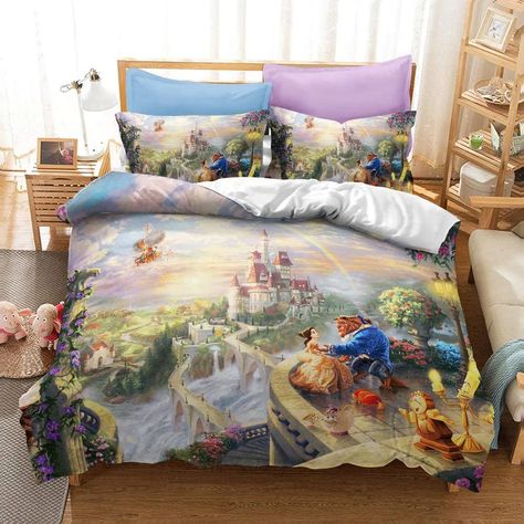 Disney Bedroom, Kinkade Disney, Thomas Kinkade Disney, Belle Princess, 3d Quilts, Perfect Bedding, Quilted Duvet Cover, Thomas Kinkade, Boy's Bedroom