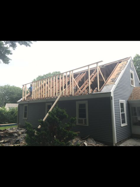 Dormer addition framing underway Large Dormer Addition, Diy Dormer Addition, Dormer Addition Before And After, Dormer Bathroom, Dormer Ideas, Dormer Addition, Dormer House, Dormer Loft Conversion, Dormer Bungalow