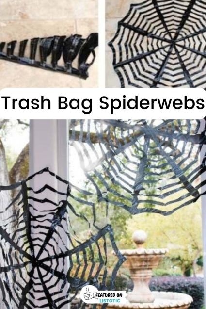 Trash bag spider webs have to be one of the easiest Halloween decor ideas! Visit us over on Listotic to see the full featured list of easy DIY Halloween decor. Trash Bag Spider, Diy Halloween Spider Web, Easy Diy Halloween Decor, Easy Outdoor Halloween Decorations, Terrifying Halloween, Easy Diy Halloween Decorations, Halloween Decor Ideas, Halloween Props Diy, Homemade Halloween Decorations