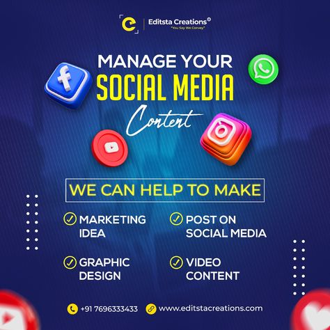 Your social media channels are the voice of your brand. Our content management team crafts engaging posts that captivate your audience and leave a lasting impression. . Contact Us & Book Your Order Today !!! WhatsApp: +91-7696333433 Visit our website: 🌐 www.editstacreations.com . . . #EditstaCreations #Jalandhar #socialmediamanagement #GraphicDesigner #SocialMediaMarketing #contentwriting #SocialMediaManagement #ContentStrategy Team Crafts, Engaging Posts, Social Media Channels, Content Management, Content Writing, Content Strategy, Videos Design, Social Media Management, Social Media Manager