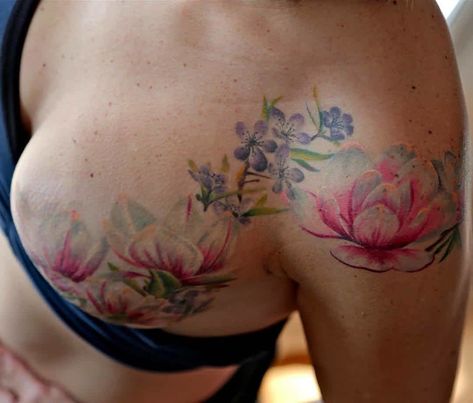 mastectomy tattoo Mastectomy Scar Tattoo, Mastectomy Scars, Empowering Tattoos, Survivor Tattoo, Mastectomy Tattoo, Tattoos To Cover Scars, Scar Tattoo, Best Tattoos For Women, Chest Tattoos For Women