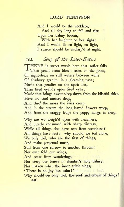 Tennyson. The Lotos-eaters. Chorus Alfred Tennyson Poems, Lord Alfred Tennyson, Vegan Protest, Commonplace Notebook, Tennyson Poems, British Poetry, Lotus Eaters, Alfred Tennyson, Favorite Poems