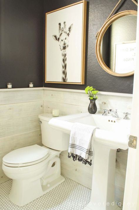 Powder Room Reveal - ANG and JOEY Fun Powder Room Ideas, Fun Powder Room, Small Powder Room, Modern Powder Rooms, Powder Room Ideas, Powder Room Remodel, Powder Room Decor, Bad Inspiration, Powder Room Design