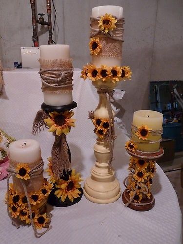 diy sunflower/candles/burlap Wedding Decorations Orange, Sunflower Rustic Wedding, Yellow Wedding Inspiration, Sunflower Theme, Sunflower Party, Sunflower Themed Wedding, Party Food Ideas, Sunflower Decor, Yellow Wedding