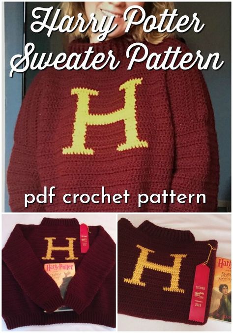 Harry Potter Sweater Pattern in Crochet! You can crochet your own Mrs Weasley Gryffindor sweater pattern! How fun is this? #crochetpattern #harrypottercrochetpattern #harrypottersweater #sweaterpattern #gryffindorsweater #mrsweasleysweater Harry Potter Sweater Pattern, Gryffindor Sweater, Harry Potter Christmas Sweater, Brioche Hat, Mrs Weasley, Weasley Sweater, Harry Potter Knit, Harry Potter Sweater, Harry Potter Crochet