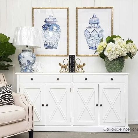 Hamptons Living Room, Sideboard Decor, Living Tv, South Hampton, Buffet Console, Side Board, White Sideboard, Timeless Furniture, Hamptons House