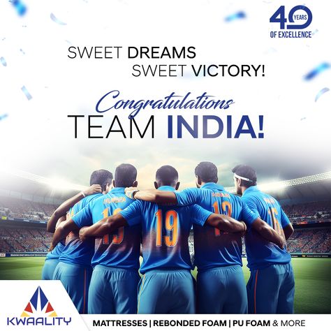 🏆 Dream Big, Win Big!

Sweet Dreams, Sweet Victory! Congratulations Team India on your incredible performance! At Kwaality Mattress, we believe in celebrating every victory and supporting champions, both on and off the field. Our mattresses are designed to give you the comfort you need to recharge and conquer every day.

Ready to experience the ultimate in comfort and support? Visit our website now at www.kwaality.com and start your journey to better sleep and bigger dreams! Congratulations Team India, Sports Trophy, Sports Trophies, Halloween Social, Team India, Creative Advertising Design, Creative Advertising, Advertising Design, Better Sleep