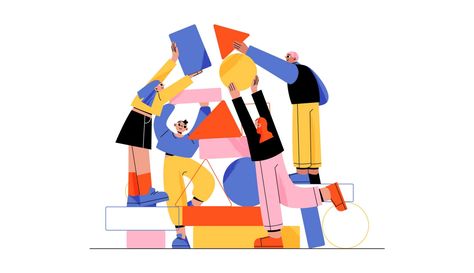 Free Characters Design, People Working Together Illustration, Geometric People Illustration, People Working Illustration, Downtown Drawing, Moodboard App, Together Illustration, Geometric People, Together Poster