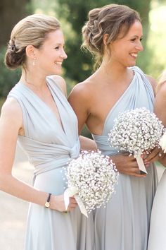 Dove Grey/pale blue hue full length multi-way bridesmaids dresses from Willow & Pearl. Destination Wedding Bridesmaid Dresses, Beach Wedding Guests, Cheap Gowns, Cheap Prom Dresses Long, Bridesmaid Colors, Blue Wedding Flowers, Grey Bridesmaid Dresses, Martha Stewart Weddings, Beauty Dress