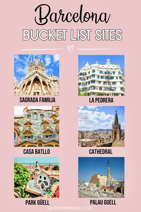 Pinterest pin for 40+ Must Visit Landmarks In Barcelona Places To Visit In Barcelona, Barcelona Bucket List, What To Do In Barcelona, Barcelona Itinerary, Gaudi Architecture, Museum Guide, To Do In Barcelona, La Pedrera, Park Güell