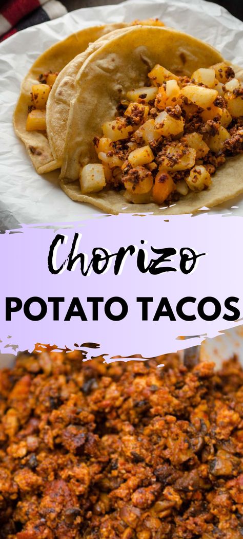 Chorizo Potato Tacos, Vegan Recipes Easy Quick, Chorizo Potato, Salsa Easy, Tacos Vegan, Chorizo Tacos, Vegan Breakfast Burrito, Vegan Chorizo, Chorizo And Potato