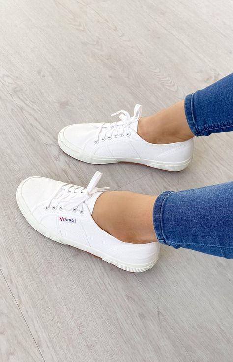 Superga 2750 COTU Classic Canvas Sneaker White – Beginning Boutique US Superga Sneakers Outfit, Crop Top And Jeans, Simple Crop Top, Superga 2750, White Canvas Shoes, Superga Sneakers, Top And Jeans, Superga Shoes, Cheap Jeans