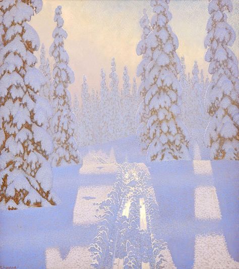 "Ski Trails In The Big Forest" (1939) by Gustaf Fjaestad Watercolor Paintings Nature, Historical Artwork, Winter Painting, Art Courses, Winter Art, Environmental Art, Winter Landscape, Light Painting, Watercolor Landscape