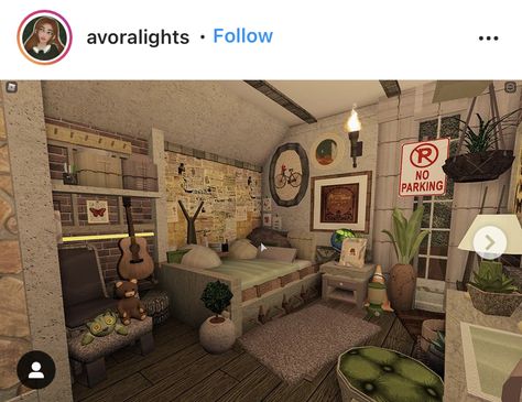 Bloxburg Green Room Ideas, Cottage Core Room Bloxburg, Bloxburg Cottage Room Ideas, Bloxburg Chill Room, Bloxburg Retro Bedroom, Green Bloxburg Room, Blockburg Room Idea, Bloxburg Cottage Core Interior, Bloxburg Boho Living Room Ideas