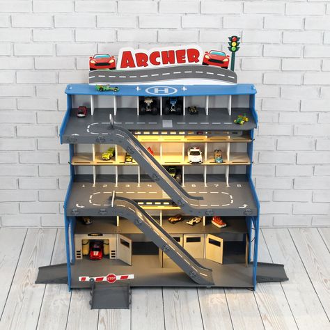 Cardboard Car Garage, Diy Car Garage, Truck Toy Storage, Hot Wheels Garage Diy, Wooden Car Garage, Toy Car Wash, Wooden Toy Garage, Truck House, Toy Car Garage